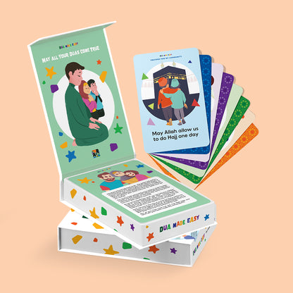 Dua Made Easy Cards- 60 Illustrated Dua cards with short prayers for kids.